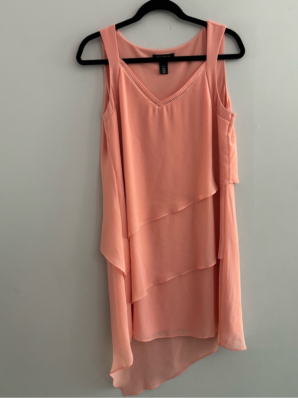 White House Black Market Coral Pink Tiered Chiffon Lattice V Neck Mini Dress 6